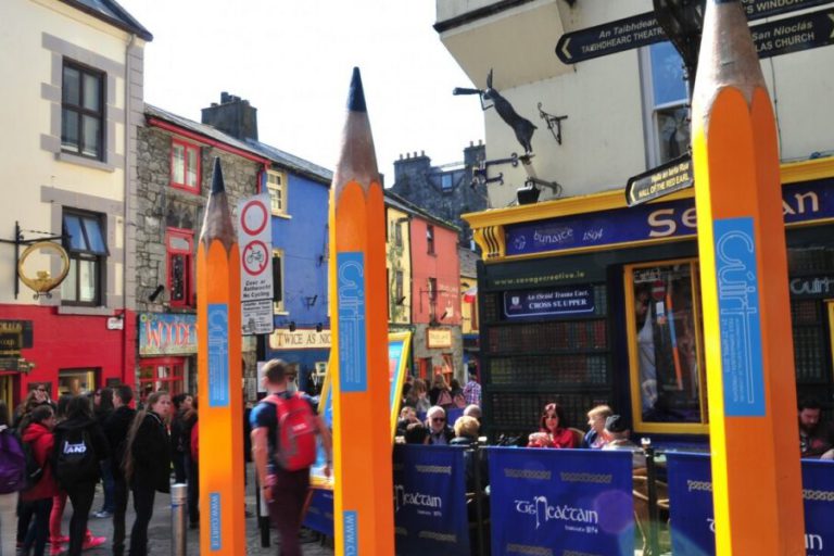 Cúirt International Festival of Literature large pencils on street.